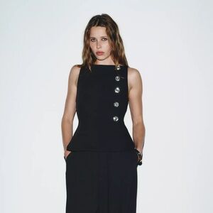 Zara Black Top with Crystal Buttons